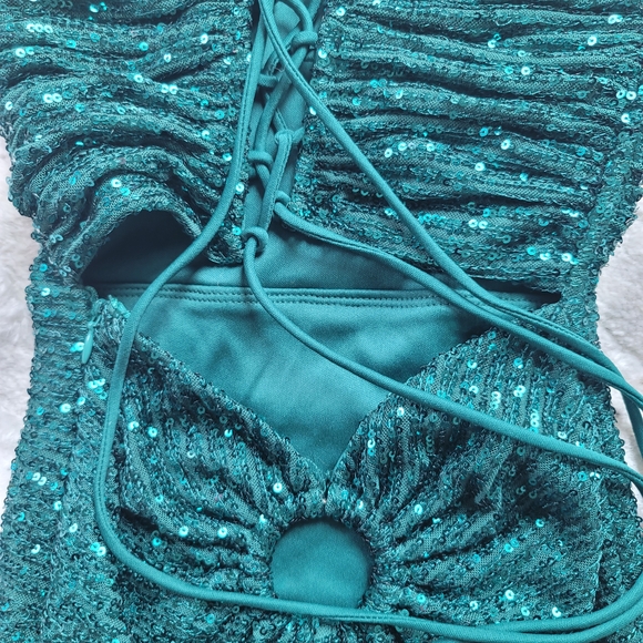 LUCY IN THE SKY Strapless Sequin Mini Dress in Deep Green Size XXS - Picture 5 of 6